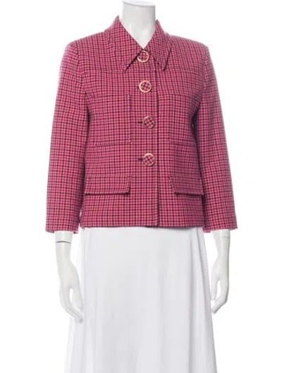 Pre-owned St John Plaid Print Blazer In Pink