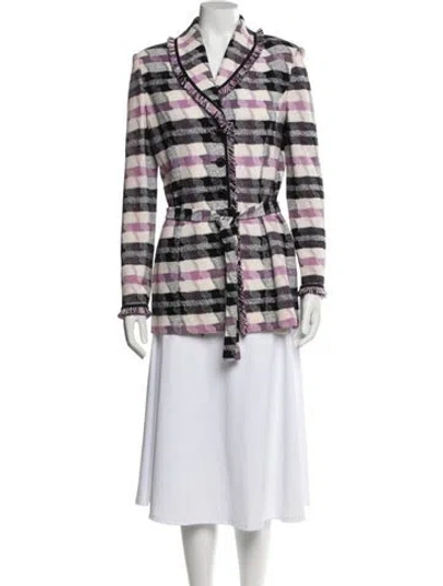 Pre-owned St John Plaid Print Blazer In Purple