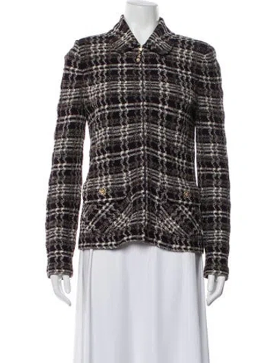 Pre-owned St John Plaid Print Blazer In Purple
