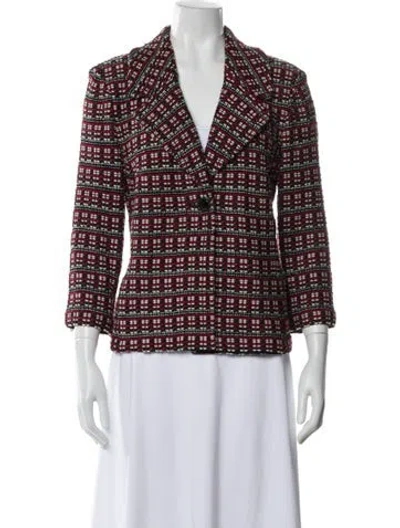 Pre-owned St John Plaid Print Blazer In Red