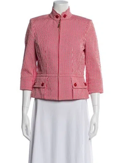 Pre-owned St John Plaid Print Blazer In Red