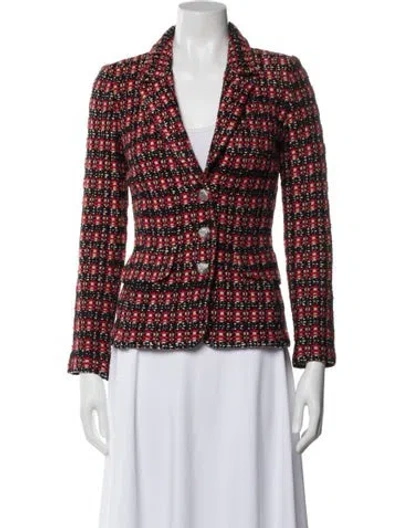 Pre-owned St John Plaid Print Blazer In Red