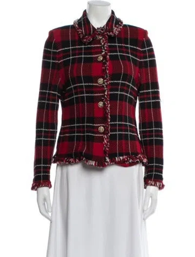 Pre-owned St John Plaid Print Blazer In Red
