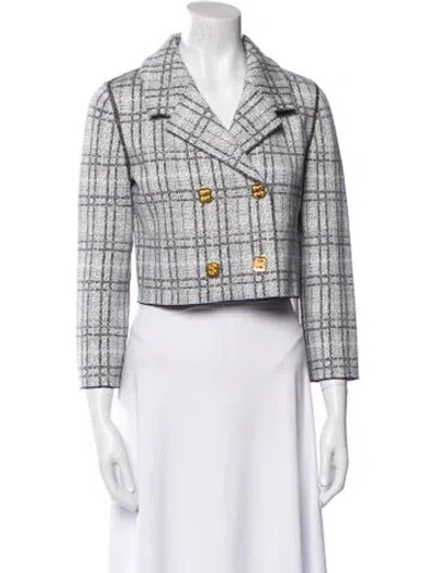 Pre-owned St John Plaid Print Bolero In Blue