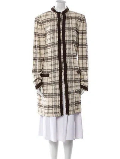 Pre-owned St John Plaid Print Coat In Neutral