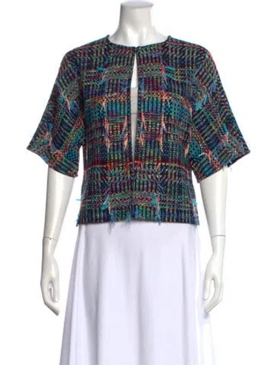 Pre-owned St John Plaid Print Crew Neck Sweater In Blue