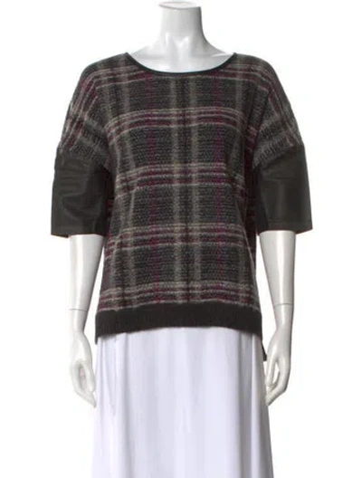 Pre-owned St John Plaid Print Crew Neck Sweater In Gray