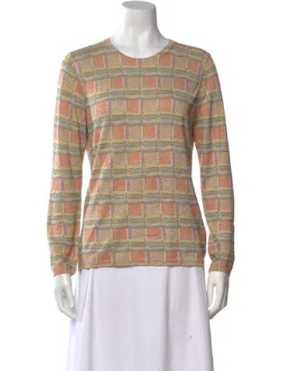 Pre-owned St John Plaid Print Crew Neck Sweater In Neutrals