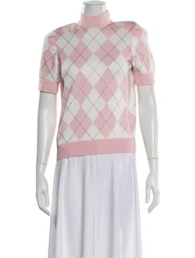 Pre-owned St John Plaid Print Crew Neck Sweater In Pink
