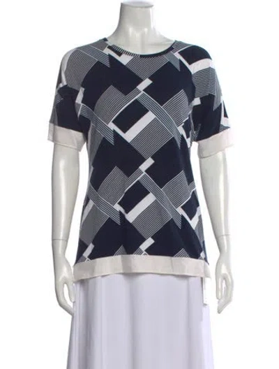 Pre-owned St John Plaid Print Crew Neck T-shirt In White