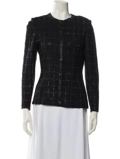 Pre-owned St John Plaid Print Evening Jacket In Black