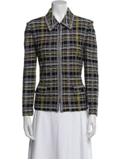 Pre-owned St John Plaid Print Evening Jacket In Black
