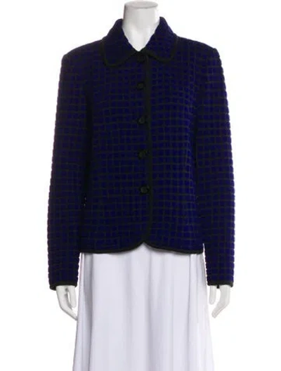 Pre-owned St John Plaid Print Evening Jacket In Blue