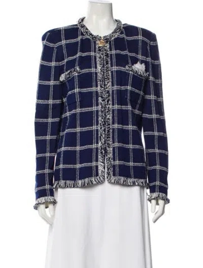 Pre-owned St John Plaid Print Evening Jacket In Blue
