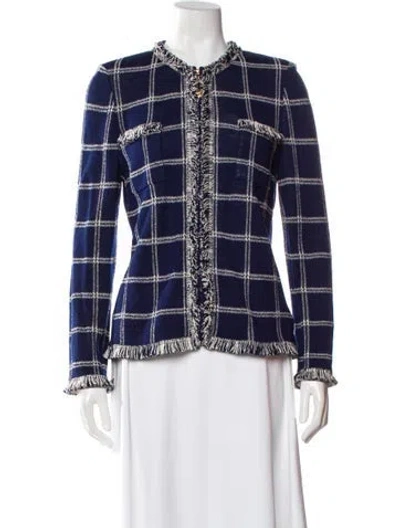 Pre-owned St John Plaid Print Evening Jacket In Blue