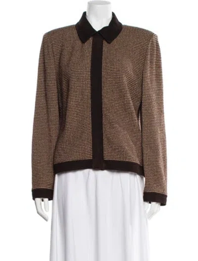 Pre-owned St John Plaid Print Evening Jacket In Brown