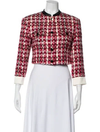 Pre-owned St John Plaid Print Evening Jacket In Red
