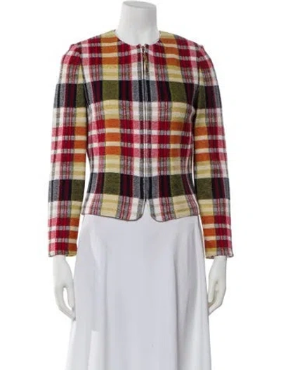 Pre-owned St John Plaid Print Evening Jacket In White