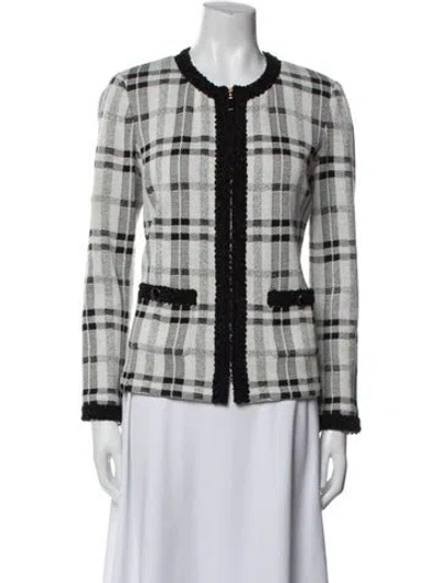 Pre-owned St John Plaid Print Evening Jacket In White