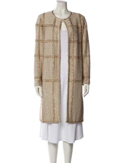 Pre-owned St John Plaid Print Faux Fur Coat In Neutral