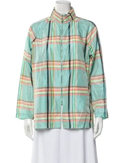 Pre-owned St John Plaid Print Jacket In Green