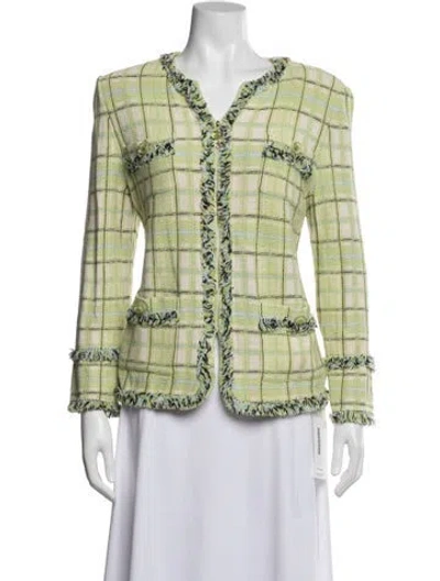 Pre-owned St John Plaid Print Jacket In Green