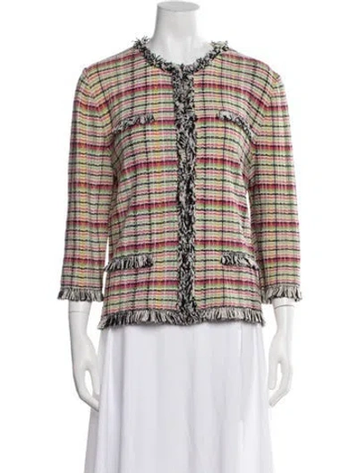 Pre-owned St John Plaid Print Jacket In Green