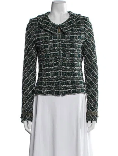 Pre-owned St John Plaid Print Jacket In Green