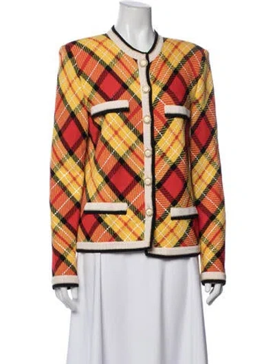 Pre-owned St John Plaid Print Jacket In Multi