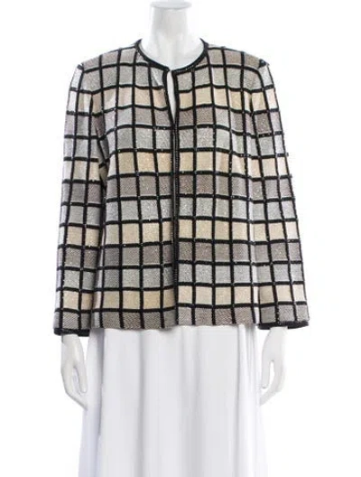 Pre-owned St John Plaid Print Jacket In Neutral