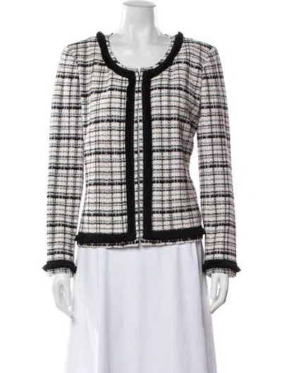 Pre-owned St John Plaid Print Jacket In Neutral