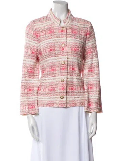 Pre-owned St John Plaid Print Jacket In Pink