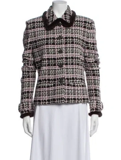 Pre-owned St John Plaid Print Jacket In Pink