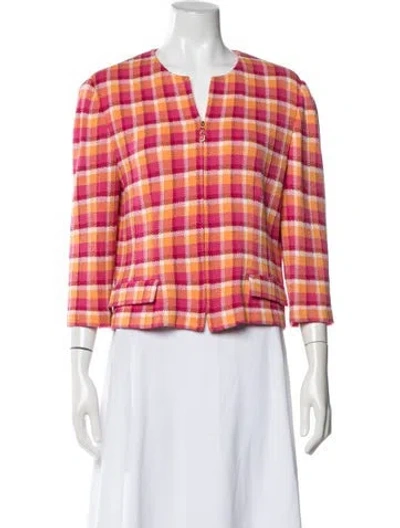 Pre-owned St John Plaid Print Jacket In Pink