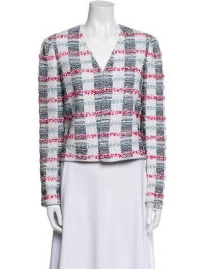 Pre-owned St John Plaid Print Jacket In White