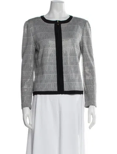 Pre-owned St John Plaid Print Jacket In White