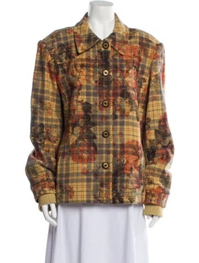 Pre-owned St John Plaid Print Jacket In Yellow
