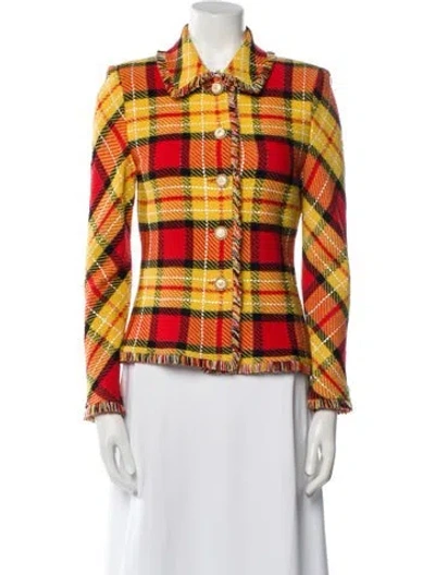 Pre-owned St John Plaid Print Jacket In Yellow