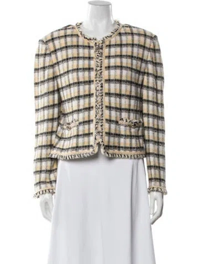 Pre-owned St John Plaid Print Jacket In Yellow
