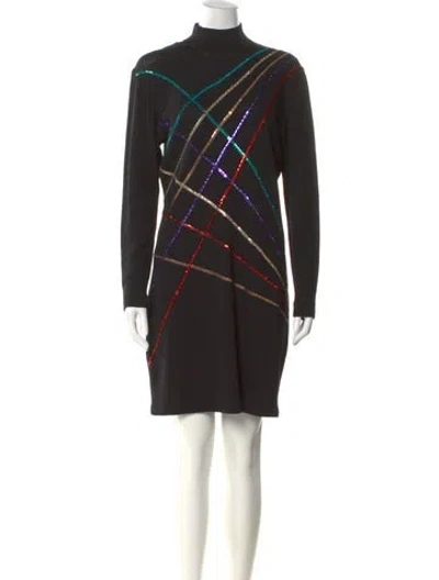 Pre-owned St John Plaid Print Knee-length Dress In Black