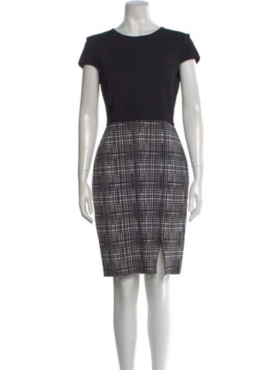 Pre-owned St John Plaid Print Knee-length Dress In Black