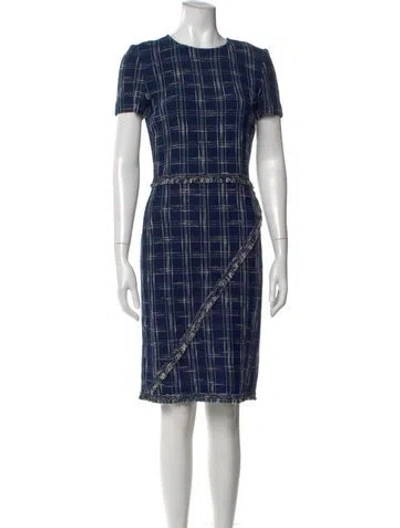 Pre-owned St John Plaid Print Knee-length Dress In Blue