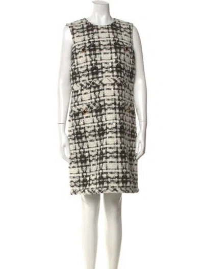 Pre-owned St John Plaid Print Knee-length Dress In Neutral