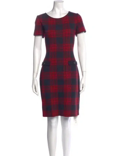 Pre-owned St John Plaid Print Knee-length Dress In Red