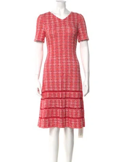 Pre-owned St John Plaid Print Knee-length Dress In Red