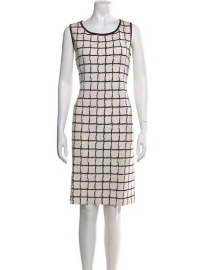 Pre-owned St John Plaid Print Knee-length Dress In White