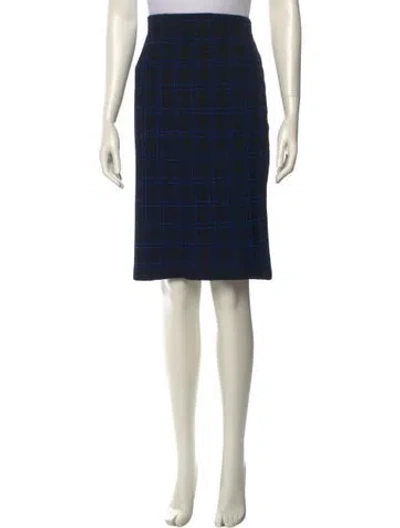 Pre-owned St John Plaid Print Knee-length Skirt In Blue