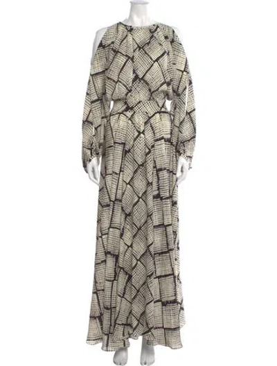 Pre-owned St John Plaid Print Long Dress In Black