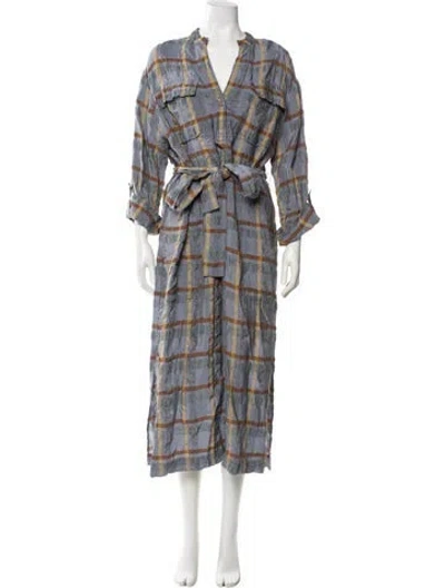 Pre-owned St John Plaid Print Long Dress W/ Tags In Gray