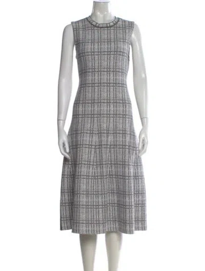 Pre-owned St John Plaid Print Midi Length Dress In Brown
